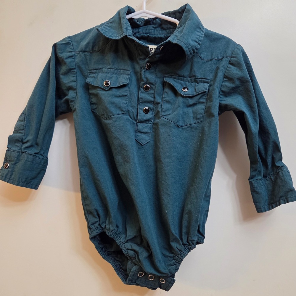 Red River Outfitters Baby Boys Long Sleeve Collared Bodysuit Size 18 Months Teal